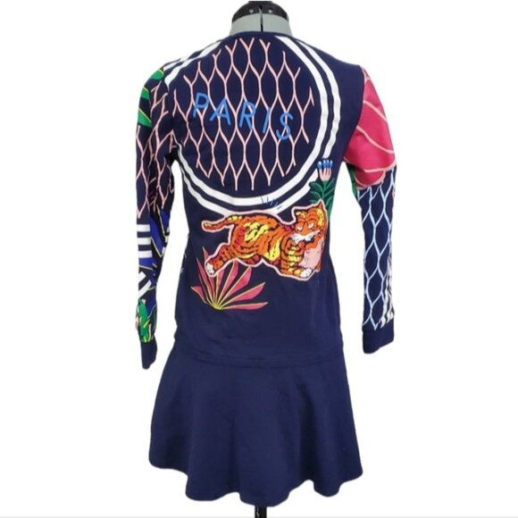 Kenzo Paris Girls Dark Navy Colorful Jungle Tiger Dress Sz 14 - Picture 3 of 14